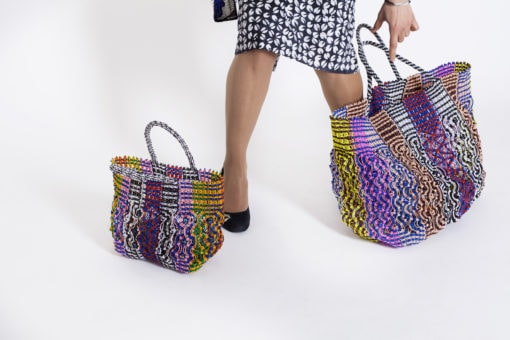 Sac macramé en corde plastique colorée