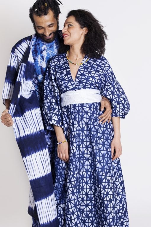 Robe et kimono en tissu africain teint à la main