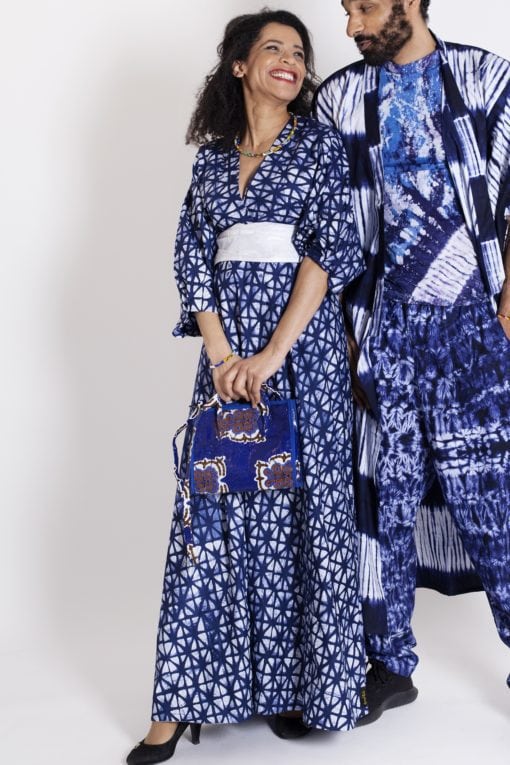 Robe et kimono en tissu africain teint à la main